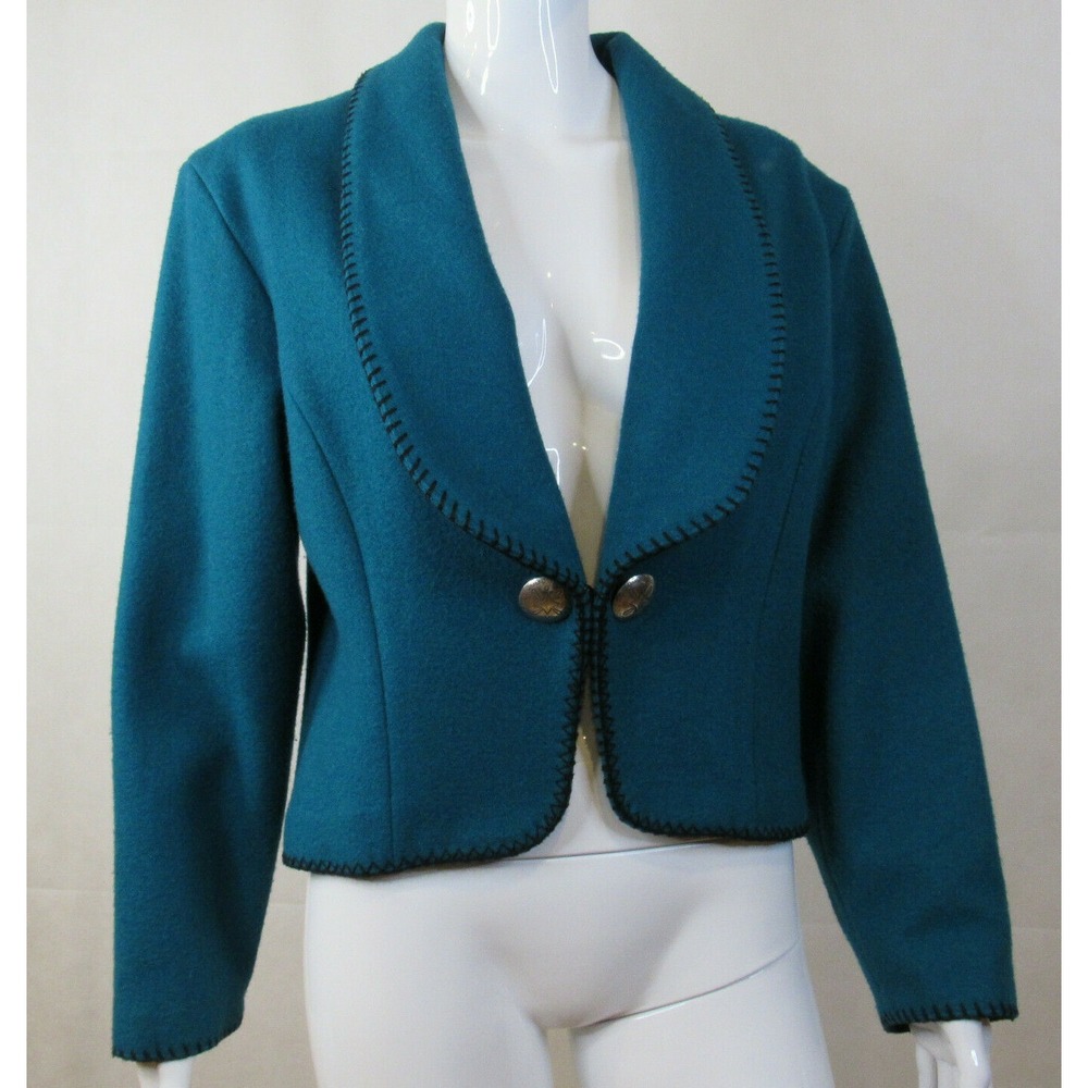 Midwest Garment Co. Blanket Jacket Wool Blend Teal Lined Sz M Western Cowgirl